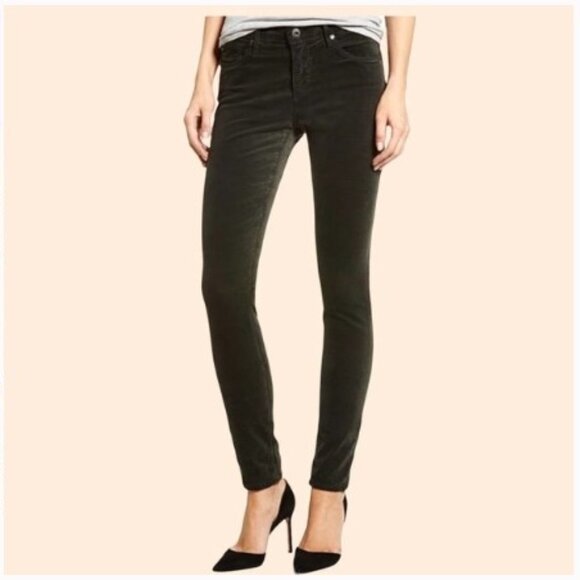 EUC AG Adriano Goldschmied Skinny Legging Velvet Jean Climbing Ivy Green Sz 25 R - Picture 1 of 9